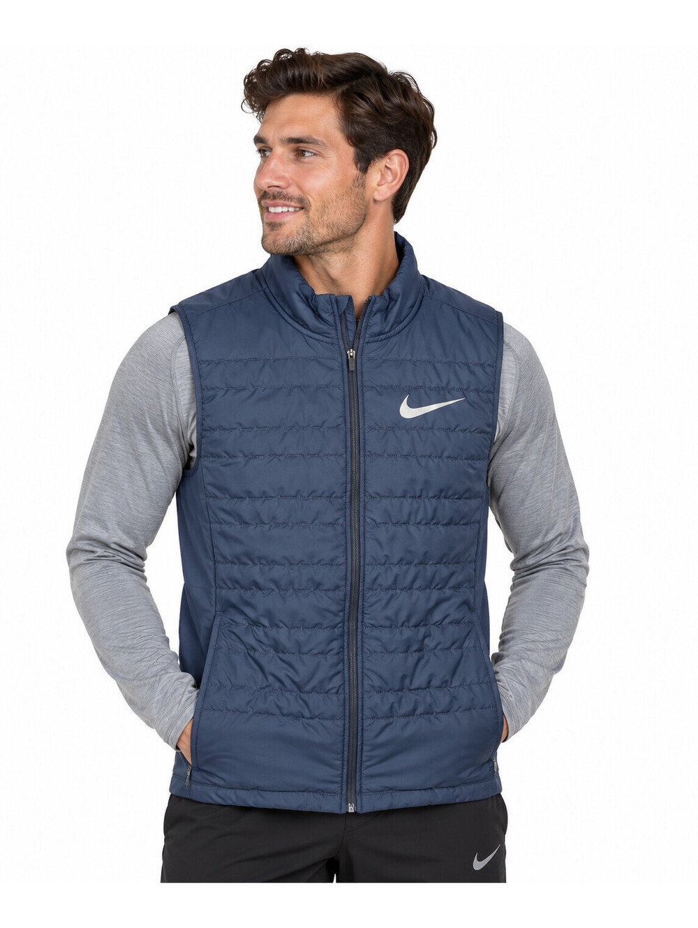Nike Running Filled Essential Vest Men's Medium Blue Quilted Full Zip 858145-471